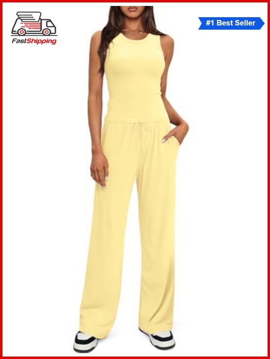 Other - ✨Darong 2 Piece Summer Outfit Sleeveless Racerback Crop Tank Wide Leg Pant
